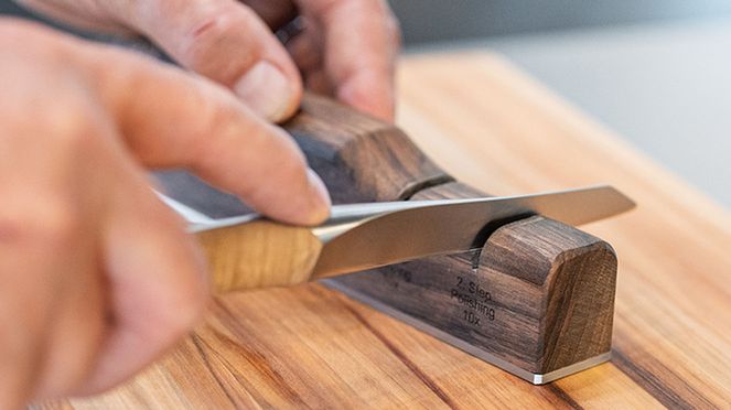 
                    Sharpener with replacement stones and care set for sharpening sknife knives