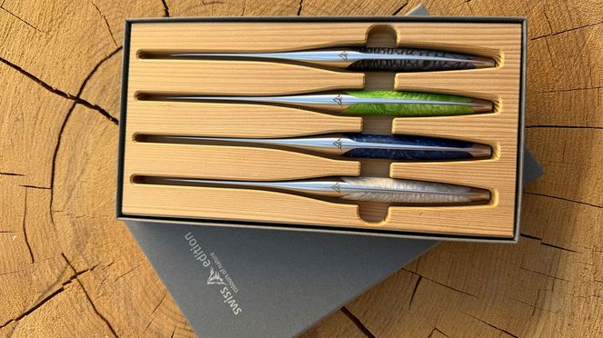 
                    Le set de couteaux «Colours of Nature» de l’édition suisse de la manufacture de couteaux biennoise sknife