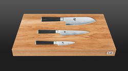 Legno di quercia/Legno di noce, Set coltelli con supporto di taglio