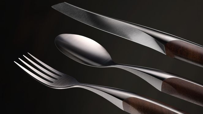 
                    Steak cutlery with spoon walnut from sknife Biel