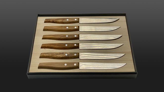 
                    Steak and pizza knife set in elegant packaging