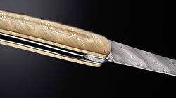 Coltello steak, Taschenmesser Volldamast goldfarbig